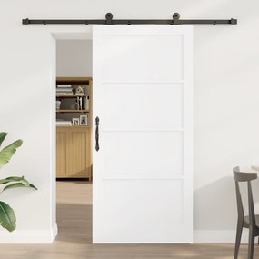 vidaXL Συρόμενη Πόρτα με Σετ Εξαρτημάτων Λευκή 93x202 εκ Συμπαγές Ξύλο Πεύκου