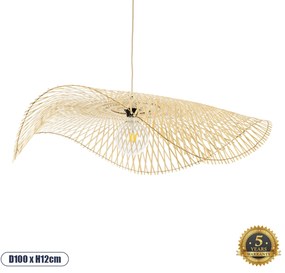 01842 GloboStar® MELEMELE 01842 Boho Κρεμαστό Φωτιστικό Πλέγμα Μονόφωτο 1 x E27 IP20 Μπεζ Ξύλο - Μ100 x Π100 x Υ12cm