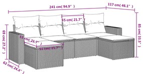 vidaXL Σαλόνι Κήπου Σετ 6 Τεμαχίων Γκρι Συνθετικό Ρατάν με Μαξιλάρια