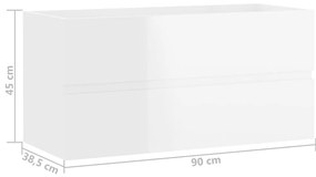 vidaXL Ντουλάπι Νιπτήρα Γυαλιστερό Λευκό 90x38,5x45 εκ. από Επεξ. Ξύλο