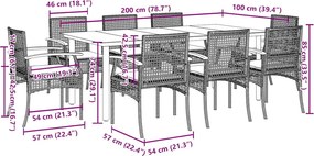 vidaXL Σετ Τραπεζαρίας Κήπου 9 τεμ. Γκρι Συνθ. Ρατάν με Μαξιλάρια