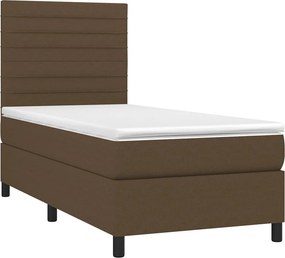 vidaXL Κρεβάτι Boxspring με Στρώμα &amp; LED Σκ.Καφέ 90x200 εκ. Υφασμάτινο