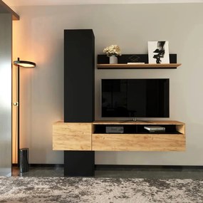 Σύνθετο σαλονιού Wendy σε oak-μαύρη απόχρωση 195.1x37.3x219.1εκ Υλικό: CHIPBOARD MELAMINE 192-000046