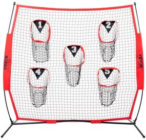 VEVOR 6 x 6 ft Football Trainer Throwing Net, Training Throwing Target Practice Net with 5 Target Pockets, Knotless Net Includes Bow Frame and Portable Carry Case, Improve QB Throwing Accuracy, Red
