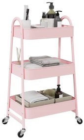 Τρόλεϊ Αποθήκευσης 3 Επιπέδων Ροζ 42x41,5x77 εκ. Ατσάλινο