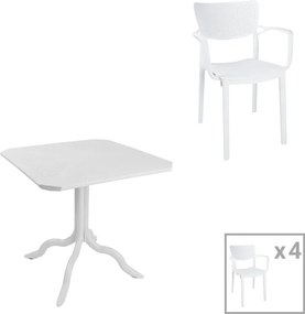 Τραπεζαρία Icon-Fontline pakoworld σετ 5τεμ PP σε λευκή απόχρωση