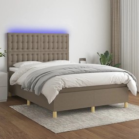 vidaXL Κρεβάτι Boxspring με Στρώμα &amp; LED Taupe 140x190 εκ. Υφασμάτινο