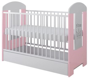 Βρεφικό Κρεβάτι με Συρτάρι  Crowns  White + Pink 60x120cm  BC10042 BabyCute