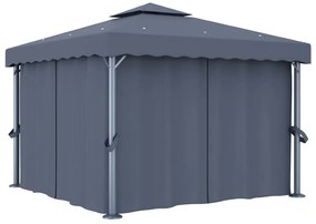 vidaXL Κιόσκι με Κουρτίνα Ανθρακί 3 x 3 μ. Αλουμινίου