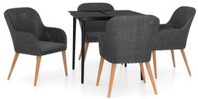 vidaXL Σετ Τραπεζαρίας Κήπου 5 Τεμαχίων Μαύρο με Μαξιλάρια