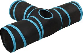 vidaXL Τούνελ για Γάτες 3 Κατευθύνσεων Μαύρο/Μπλε 90 εκ. Πολυεστέρα