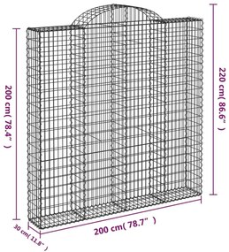 Συρματοκιβώτια Τοξωτά 2 τεμ. 200x30x200/220 εκ. Γαλβαν. Ατσάλι - Ασήμι