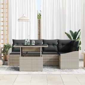 vidaXL Σετ 6 τεμαχίων καναπέ κήπου με μαξιλάρια ανοιχτό γκρι πολυ ρατάν