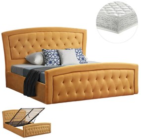 Επενδυμένο Κρεβάτι με Στρώμα ODELIA Διπλό με Αποθηκευτικό Χώρο Βελούδο Χρυσό 160x200εκ 185x212x113 εκ.