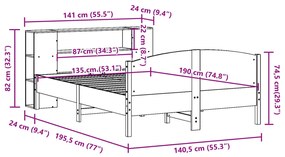 Κρεβάτι Βιβλιοθήκη Χωρίς Στρώμα Λευκό 135x190 εκ Μασίφ Πεύκο - Λευκό