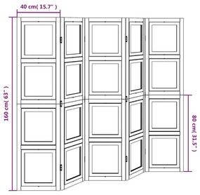 Διαχωριστικό Χώρου με 5 Πάνελ Λευκό από Μασίφ Ξύλο Παυλώνιας - Λευκό