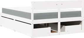 vidaXL Κρεβάτι με Συρτάρια+Στρώμα Λευκό 120x200 εκ. Μασίφ Ξύλο Πεύκου