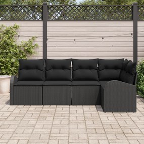 vidaXL Σετ 5 Τεμαχίων Καναπέ Κήπου με Μαξιλάρια Μαύρο Πολυ Ρατάν