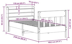 Σκελετός Κρεβατιού Χωρίς Στρώμα 100x200 εκ. Μασίφ Πεύκο - Καφέ