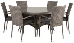 Σετ Τραπέζι και καρέκλες Dallas 2191, Επεξεργασμένο γυαλί, Πλαστικό ψάθινο, Μαξιλάρι καθίσματος: Ναι | Epipla1.gr