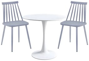 Τραπεζαρία Elijah-Aurora I pakoworld σετ 3τεμ pp σε λευκή-γκρι απόχρωση Φ60x74εκ