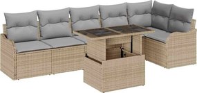 vidaXL Σετ Καναπέ με μαξιλάρι 7 pcs Μπεζ Πολυ ράταν