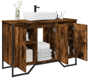 vidaXL Ντουλάπι Νιπτήρα Μπάνιου Καπνιστή Δρυς 91x35x60 εκ. Επεξ. Ξύλο