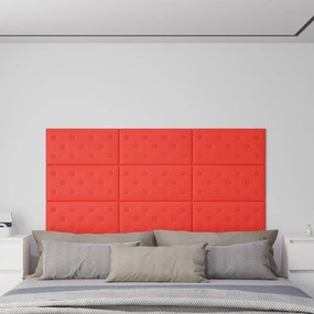 Πάνελ Τοίχου 12 τεμ. Κόκκινο 60 x 30εκ. 2,16 μ² Συνθετικό Δέρμα - Κόκκινο