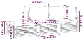 Σαλόνι Κήπου Σετ 3 Τεμαχίων με Μαξιλάρια από Μασίφ Ξύλο Ακακίας - Καφέ