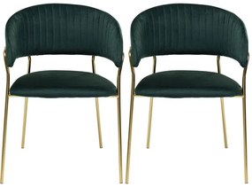 Καρέκλα Με Μπράτσα Belle Σκούρο Πράσινο-Χρυσό (Σετ 2) 57x54x77.5εκ - Χρυσό