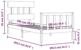 Σκελετός Κρεβατιού Χωρίς Στρώμα 100x200 εκ. Μασίφ Πεύκο - Καφέ