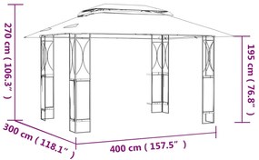 Κιόσκι με Οροφή Ανθρακί 400 x 300 x 270 εκ. από Ατσάλι - Ανθρακί