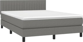 vidaXL Κρεβάτι Boxspring με Στρώμα &amp; LED Σκ.Γκρι 140x200 εκ Υφασμάτινο