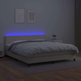 VidaXL Κρεβάτι Boxspring με Στρώμα & LED Κρεμ 160x200 εκ. Συνθ. Δέρμα