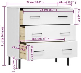 Ντουλάπι OSLO με 3 Συρτάρια Λευκό 77x40x79,5 εκ. Μασίφ Ξύλο - Λευκό