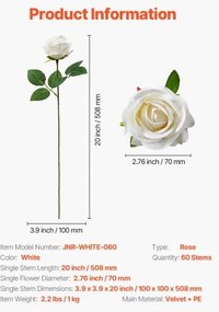 VEVOR 60 Pcs White Rose Artificial Flowers Realistic Bouquet for Xmas Home Decor