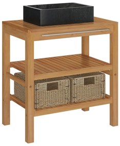 vidaXL Έπιπλο Μπάνιου από Μασίφ Ξύλο Teak με Νιπτήρα Μαύρο Μάρμαρο