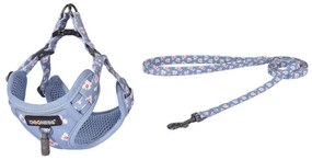 Dog set Dogness harness and leash (Blue Flower)