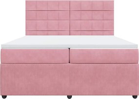 vidaXL Κρεβάτι Boxspring με Στρώμα Ροζ 200x200 εκ. Βελούδινο