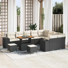 vidaXL Σετ Καναπέ Κήπου Ρυθμιζόμενο ύψος 12 pcs Μαύρο συνθετικό ρατάν