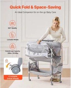 VEVOR Foldable Baby Changing Diaper Station with Side Basket &amp; Hanging Rod Gray