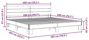 Πλαίσιο Κρεβατιού Γκρι Sonoma 200x200 εκ. Επεξ. Ξύλο &amp; Μέταλλο - Γκρι