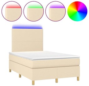 vidaXL Κρεβάτι Boxspring με Στρώμα &amp; LED Κρεμ 120x200 εκ. Υφασμάτινο
