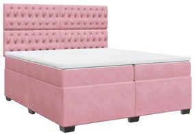 vidaXL Κρεβάτι Boxspring με Στρώμα Ροζ 200x200 εκ. Βελούδινο