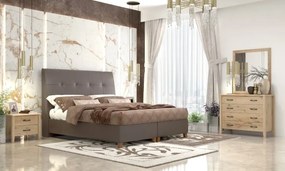 Σετ Κρεβατοκάμαρας Nο60 (κρεβάτι για στρώμα 160x200 με αποθηκευτικό χώρο, 2 κομοδίνα, τουαλέτα και καθρέφτης) Χρώμα Μελί Τεχνόδερμα /Μελαμίνη