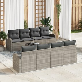 vidaXL Σετ κήπου 9 κομματιών με μαξιλάρια Ανοιχτό γκρι Πολυ Ρατάν