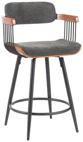 Σκαμπό μπαρ Cameo pakoworld περιστρεφόμενο μέταλλο μαύρο-καρυδί ξύλο-ανθρακί ύφασμα 53x50x93εκ