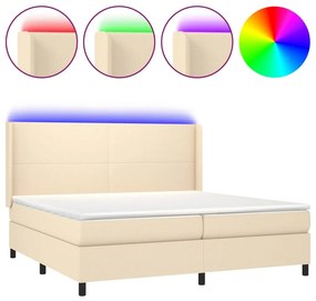 vidaXL Κρεβάτι Boxspring με Στρώμα &amp; LED Κρεμ 200x200 εκ. Υφασμάτινο