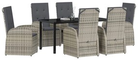 vidaXL Σέτ φαγητού για κήπο με μαξιλάρι 7 pcs Γκρι συνθετικό ρατάν