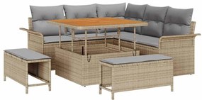 vidaXL Σετ Καναπέ Κήπου Ρυθμιζόμενο ύψος 8 pcs Μπεζ συνθετικό ρατάν